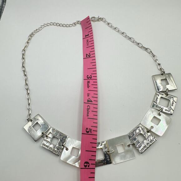 Love Script Chain Choker Bib Necklace Mother Of Pearl Square Geometric Retro - Picture 4 of 9